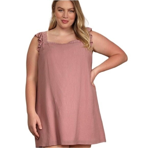 Lulus Country Charm Mauve Ruffled Mini Shift Dress 2X Dusty Rose Pink - Picture 1 of 11